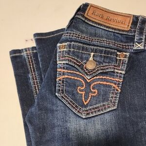 Rock Revival Dark Blue Jeans with Orange Stitching